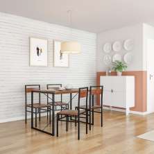 Conjunto de Mesa Warm-hearted com 4 Cadeiras Preto e Ipê