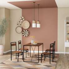 Conjunto de Mesa Well-being com 4 Cadeiras Preto e Ipê