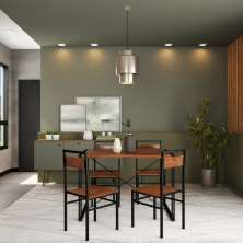 Conjunto de Mesa Well com 4 Cadeiras Preto e Ipê