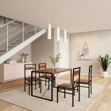 Conjunto de Mesa Well-done com 4 Cadeiras Preto e Ipê