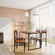 Conjunto de Mesa Win com 4 Cadeiras Preto e Ipê