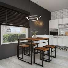 Conjunto de Mesa com 4 Bancos Wanda Preto e Amêndoa