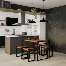 Conjunto de Mesa com 4 Bancos Wanessa Preto e Amêndoa