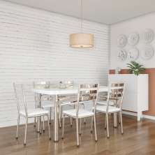 Conjunto de Mesa com 6 Cadeiras Erica Prata e Branco