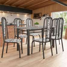 Conjunto de Mesa com 6 Cadeiras Mirano Preto e Branco Floral GR