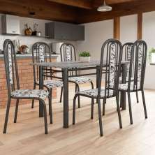 Conjunto de Mesa com 6 Cadeiras Savona Preto e Branco Floral GR