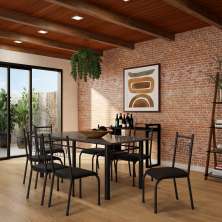 Conjunto de Mesa com 8 Cadeiras Alfama Preto Liso