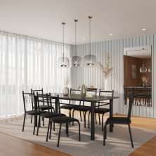 Conjunto de Mesa com 8 Cadeiras Belém Preto Liso