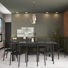 Conjunto de Mesa com 8 Cadeiras Mouraria Preto Liso