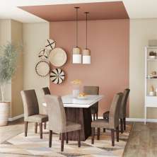 Conjunto de Mesa de Jantar Maria I com Vidro e 6 Cadeiras Grécia Veludo Chocolate e Off White