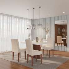 Conjunto de Mesa de Jantar Munique I com Tampo de Vidro Off White e 4 Cadeiras Grécia Veludo Creme