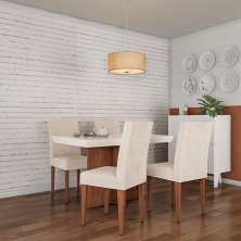 Conjunto de Mesa de Jantar Orlando I com Tampo de Vidro Off White e 4 Cadeiras Grécia Veludo Creme