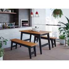 Conjunto de Mesa de Jantar Retangular com 2 Bancos Aurora Nature e Chumbo