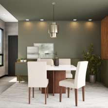 Conjunto de Mesa de Jantar Sevilha I com Tampo de Vidro Off White e 4 Cadeiras Grécia Veludo Creme