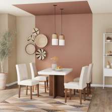 Conjunto de Mesa de Jantar Sevilha II com Tampo de Vidro Off White e 4 Cadeiras Grécia Veludo Creme
