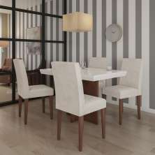 Conjunto de Mesa de Jantar Texas I com Tampo de Vidro Off White e 4 Cadeiras Grécia Veludo Creme