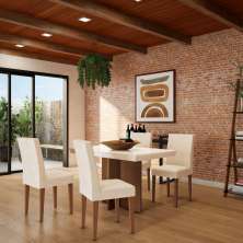 Conjunto de Mesa de Jantar Texas II com Tampo de Vidro Off White e 4 Cadeiras Grécia Veludo Creme