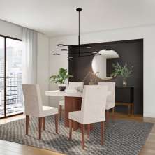 Conjunto de Mesa de Jantar Vegas I com Tampo de Vidro Off White e 4 Cadeiras Grécia Veludo Creme