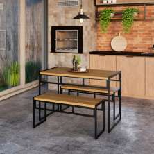 Conjunto de Mesa de Jantar com 2 Bancos Wooden Mel e Preto
