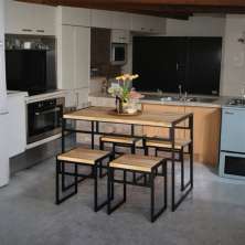 Conjunto de Mesa de Jantar com 4 Bancos Barzon Carvalho e Preto