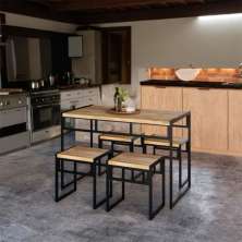 Conjunto de Mesa de Jantar com 4 Bancos Varden Carvalho e Preto