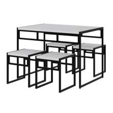 Conjunto de Mesa de Jantar com 4 Bancos Wooden Branco e Preto