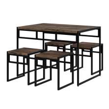 Conjunto de Mesa de Jantar com 4 Bancos Wooden Carvalho Dark e Preto