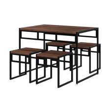 Conjunto de Mesa de Jantar com 4 Bancos Wooden Nogal e Preto
