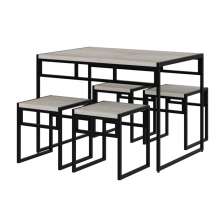 Conjunto de Mesa de Jantar com 4 Bancos Wooden Snow e Preto