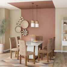 Conjunto de Mesa de Jantar com 6 Cadeiras Estofadas Emily Animalle Off White e Chocolate