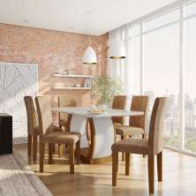 Conjunto de Mesa de Jantar com 6 Cadeiras Estofadas Olívia Animalle Off White e Chocolate