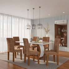 Conjunto de Mesa de Jantar com 6 Cadeiras Estofadas Sienna Animalle Off White e Chocolate