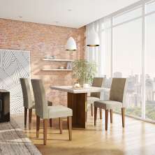 Conjunto de Mesa de Jantar com Vidro e 4 Cadeiras Colônia Suede Chocolate e Off White