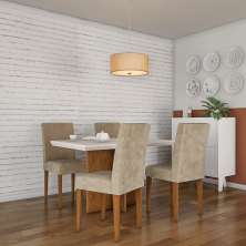 Conjunto de Mesa de Jantar com Vidro e 4 Cadeiras Lípsia Suede Chocolate e Off White