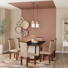 Conjunto de Mesa de Jantar com Vidro e 6 Cadeiras Amélia II Suede Animalle Castor e Chocolate