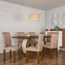 Conjunto de Mesa de Jantar com Vidro e 6 Cadeiras Daisy II Suede Animalle Castor e Chocolate