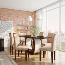 Conjunto de Mesa de Jantar com Vidro e 6 Cadeiras Olívia II Suede Animalle Castor e Chocolate