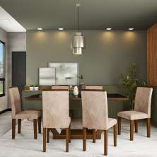 Conjunto de Mesa de Jantar com Vidro e 6 Cadeiras Sienna II Suede Animalle Castor e Chocolate