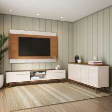 Conjunto de Sala de Estar com Paínel para TV 60 Polegadas Rack Classic 2 GV e Buffet Classic 4 PT Freijó