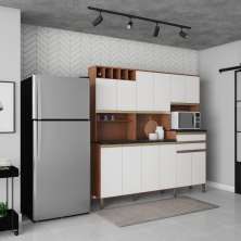 Cozinha Compacta Alentejo 12 Portas 2 Gavetas Castanho e Branco