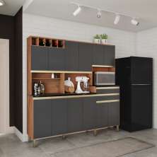 Cozinha Compacta Blanc 12 Portas 2 Gavetas Castanho e Chumbo