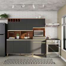 Cozinha Compacta Franc 12 Portas 2 Gavetas Castanho e Chumbo