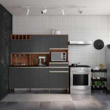 Cozinha Compacta Riesling 12 Portas 2 Gavetas Castanho e Chumbo