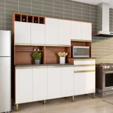 Cozinha Compacta Távora 12 Portas 2 Gavetas Castanho e Branco