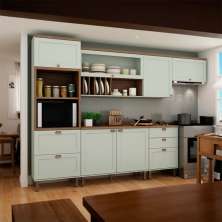 Cozinha Lucenza 7 Portas 4 Gavetas Verde Mint e Ébano
