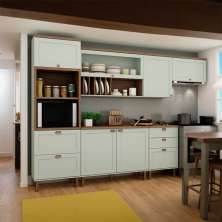 Cozinha Lumina 7 Portas 4 Gavetas Verde Mint e Ébano