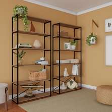 Estante Industrial Burnaby Carvalho e Preta 90 cm