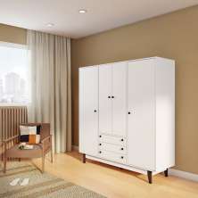 Guarda-Roupa Casal Abreu 4 Portas 3 Gavetas Branco