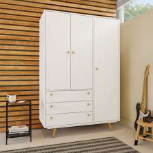 Guarda-Roupa Casal Araxá 3 Portas 3 Gavetas Branco Acetinado