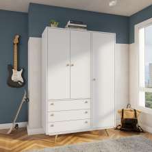 Guarda-Roupa Casal Barbacena 3 Portas 3 Gavetas Branco Acetinado